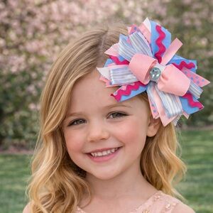 Charming Pink and Blue Kids Cross-grain Girls Hair Bow Spring Easter Portraits